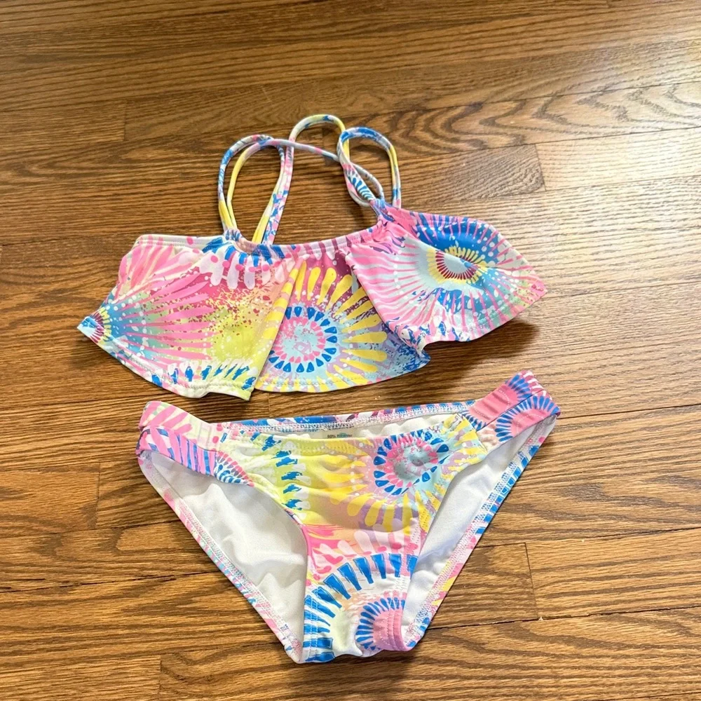 Coral and Reef Colorful Tie-Dye Kids Swim Set Size 8